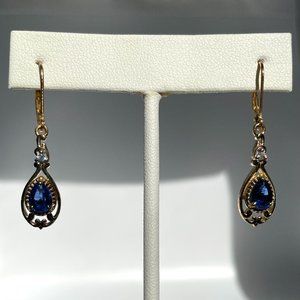 Kashmir Kyanite and Natural White Zircon Dangle Leverback Earrings
